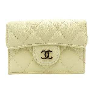 CHANEL Authentic White Caviar Leather Wallet